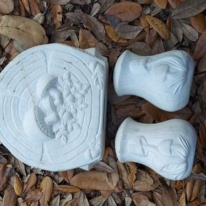 You paint Merry Mushroom salt & pepper/ napkin set Stamped Holland Mold. Vintage